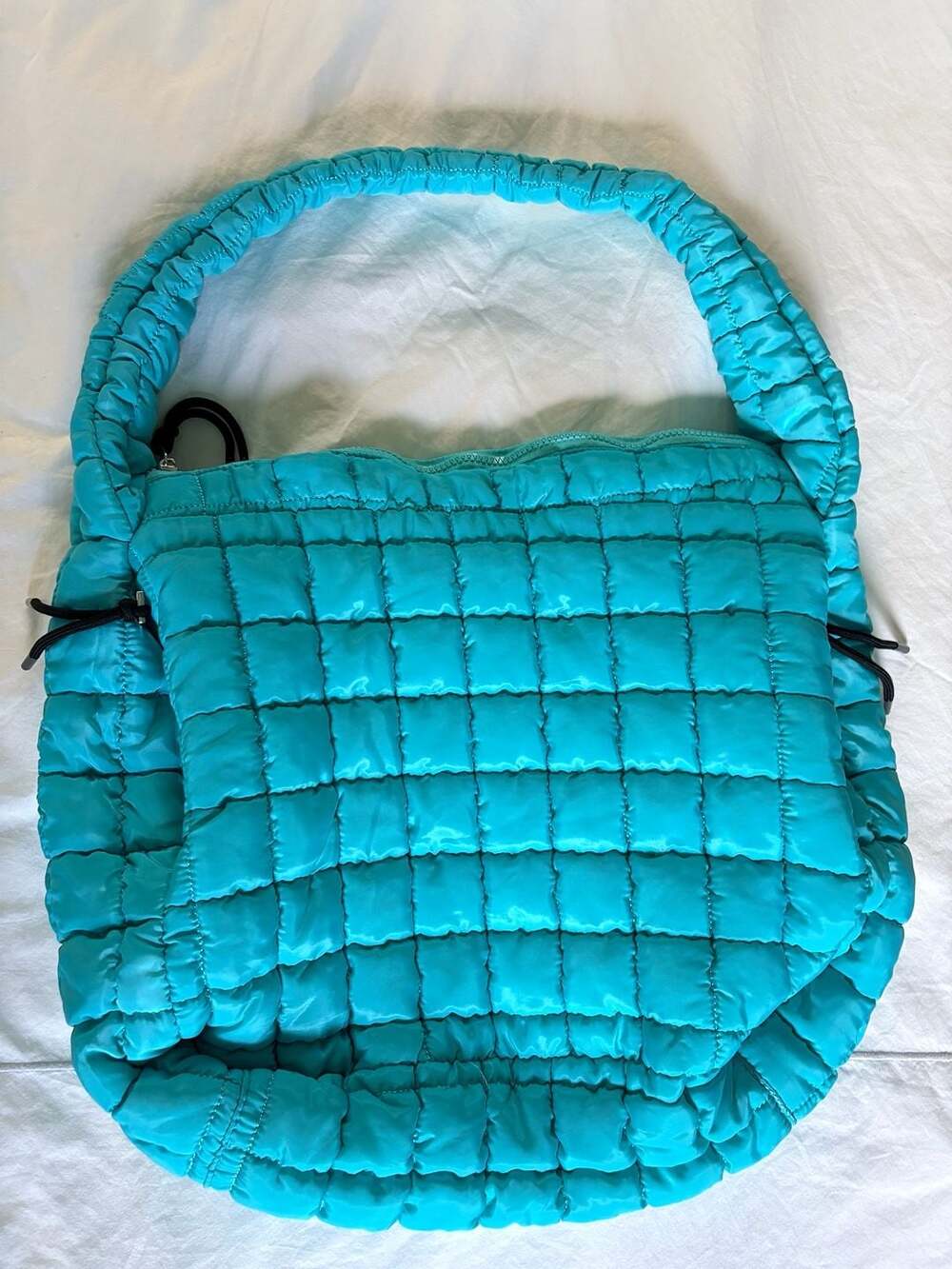 Pink Lily Blue Quilted Puffer Hobo Shoulder Bag - Picture 2 of 9